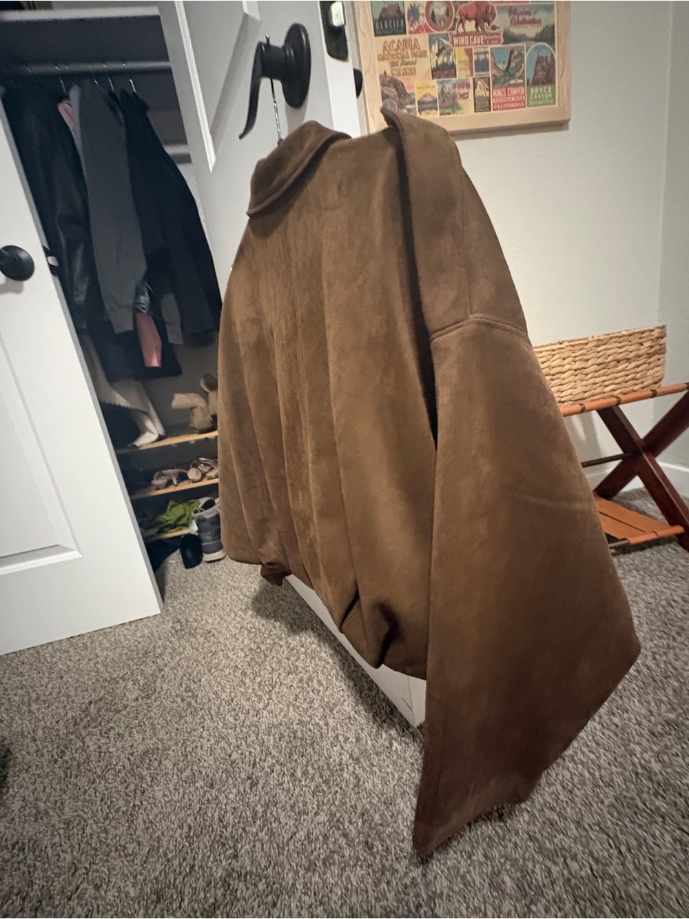 Zara Suede Effect Brown Bomber Jacket - Picture 8 of 8